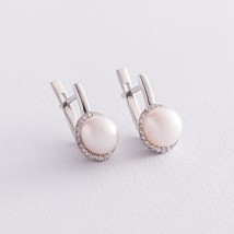Срібні сережки з перлами і фіанітами 2458/1р-PWT Онікс