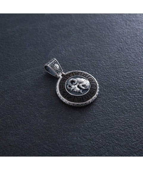 Silver pendant "Zodiac sign Aries" with ebony 1041 Aries Onyx