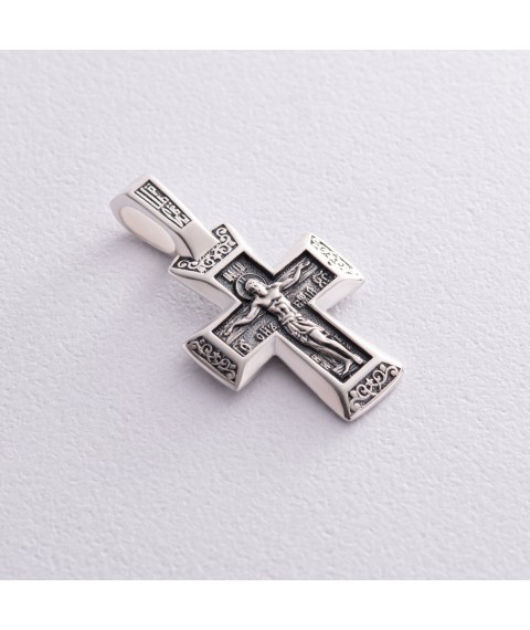 Православний срібний хрест "Розп'яття. Спаси та Збережи" 133004 Онікс