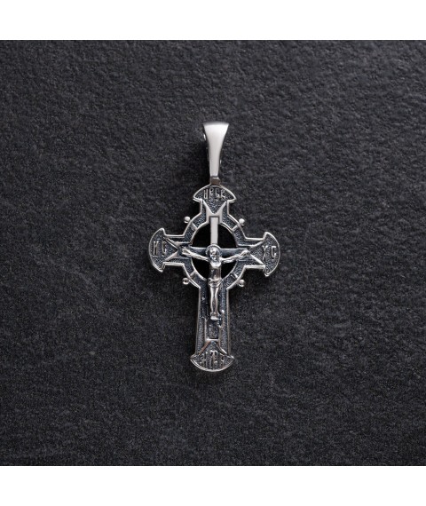 Срібний хрестик "Спаси і Збережи" з чорнінням 132476 Онікс
