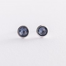 Silver earrings - studs (synthetic spinel) 123009 Onyx