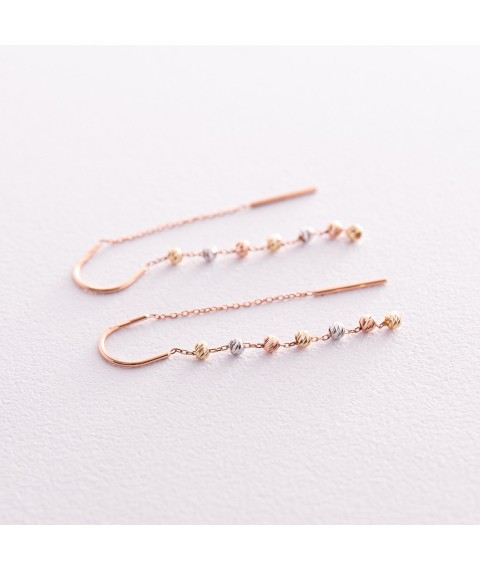 Earrings - broaches "Balls" in three colors of gold s08092 Onix