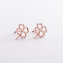 Earrings - studs "Clover" in red gold s06643 Onyx