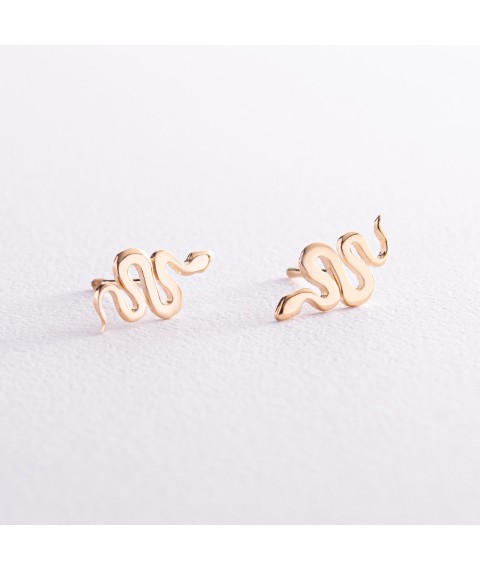 Earrings - studs "Snakes" in yellow gold s07975 Onyx
