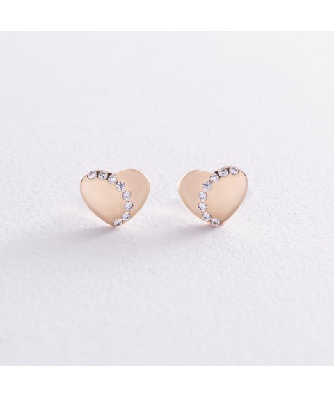 Gold earrings "Hearts" with cubic zirconia s03511 Onyx