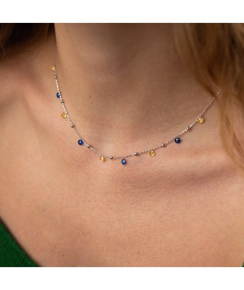 Gold necklace "Independent" with balls (blue and yellow cubic zirconia) count02337 Onix 43