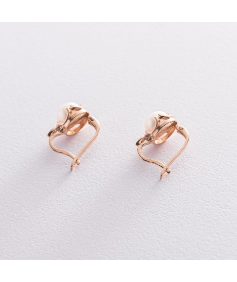 Gold earrings (pearls, cubic zirconia) s05798 Onyx