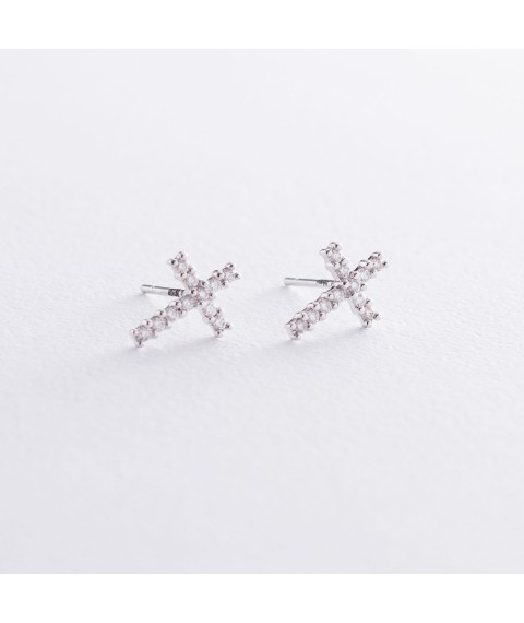 Gold stud earrings "Cross" with diamonds sb0177u Onyx
