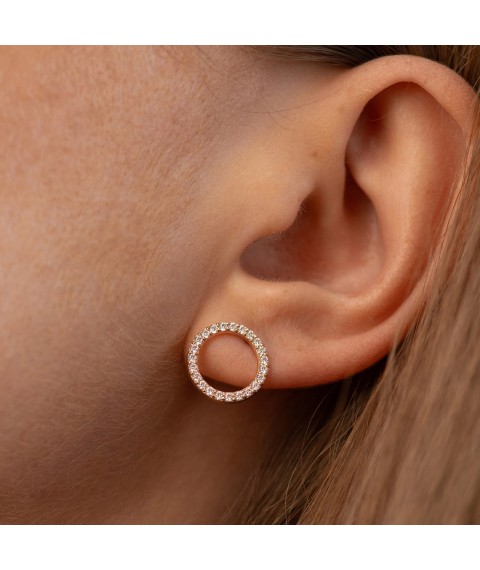Earrings - studs "Cycle" with cubic zirconia 1.2 cm (red gold) s08398 Onyx