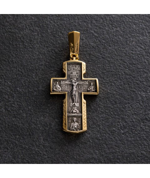 Срібний хрест "Розп'яття Христове. Ікона Божої Матері" з позолотою 132301 Онікс