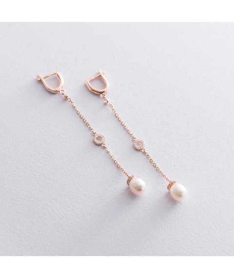 Gold earrings (pearls, cubic zirconia) s06884 Onyx