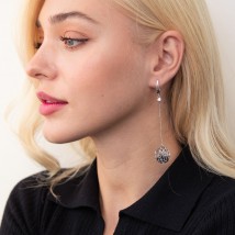 Silver earrings on a chain (cubic zirconia) 122326 Onyx