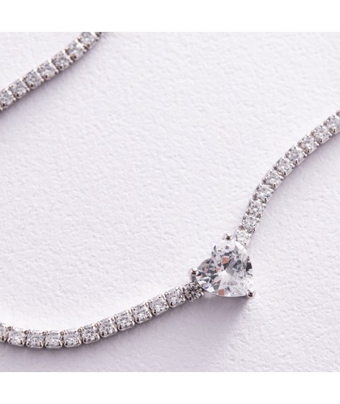 Silver necklace - choker "Heart" with cubic zirconia 181258 Onix 40