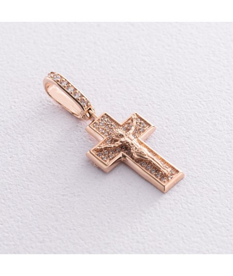 Golden cross "Crucifixion. Save and Preserve" with cubic zirconia 270045b Onyx