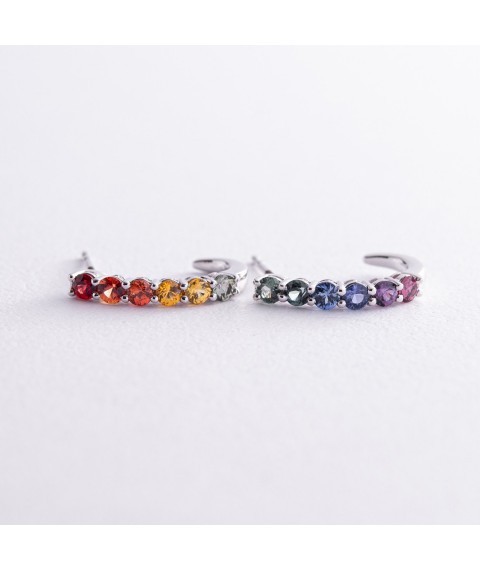 Gold earrings - studs with multi-colored sapphires sb0410nl Onyx
