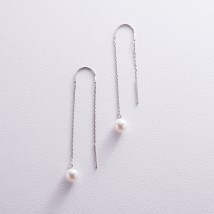Earrings - broaches with pearls (white gold) s08267 Onyx