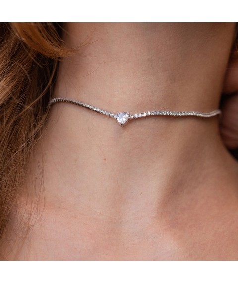 Silver necklace - choker "Heart" with cubic zirconia 181258 Onix 40