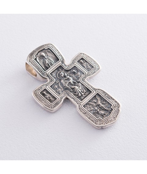 Silver Orthodox cross "Crucifixion of Christ. Icon of the Mother of God "Tolgskaya" 133006 Onyx