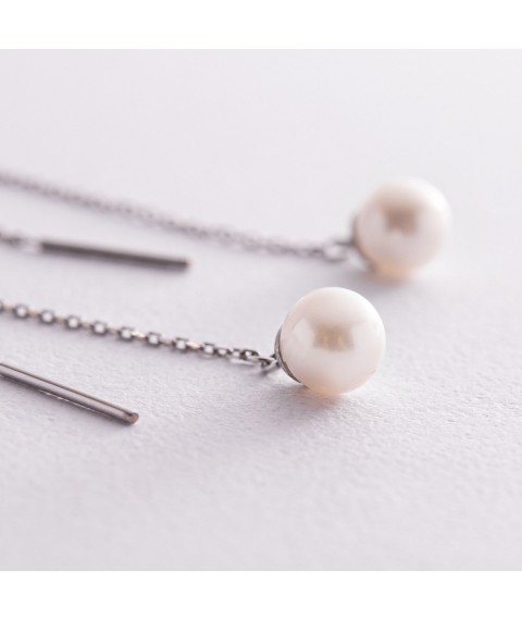 Сережки - протяжки з перлами (біле золото) с08267 Онікс