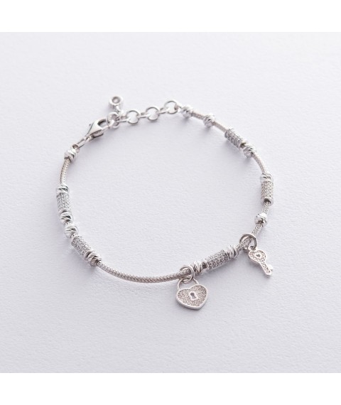 Gold bracelet "Heart with a key" (cubic zirconia) b04012 Onix 18.5