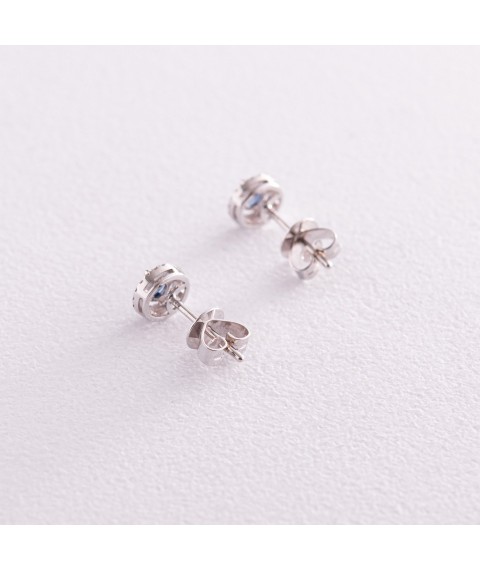 Gold earrings - studs with diamonds and sapphires sb0418ca Onyx