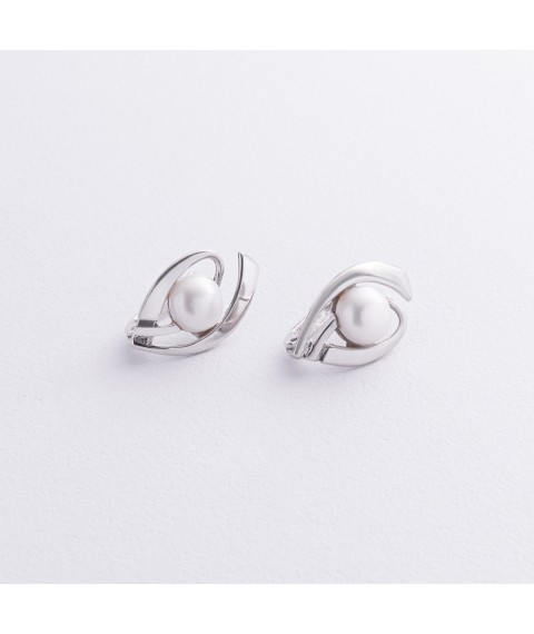 Silver earrings (cult. fresh pearls) 12989 Onyx
