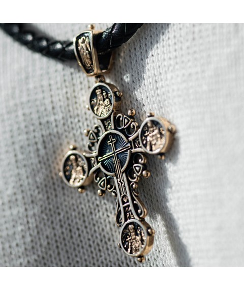 Православный крест "Господь Вседержитель" (чернение) п01616 Онікс