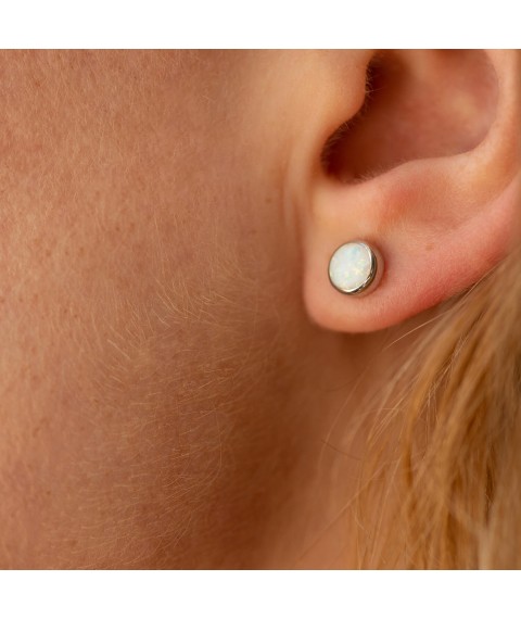 Gold stud earrings "Shine" (synthetic opal) 6 mm s05474 Onyx