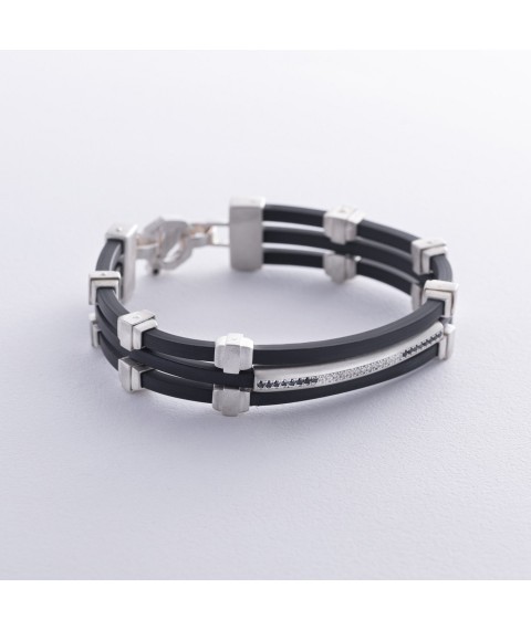 Rubber bracelet with silver inserts (cubic zirconia) 1091 bw Onix 21