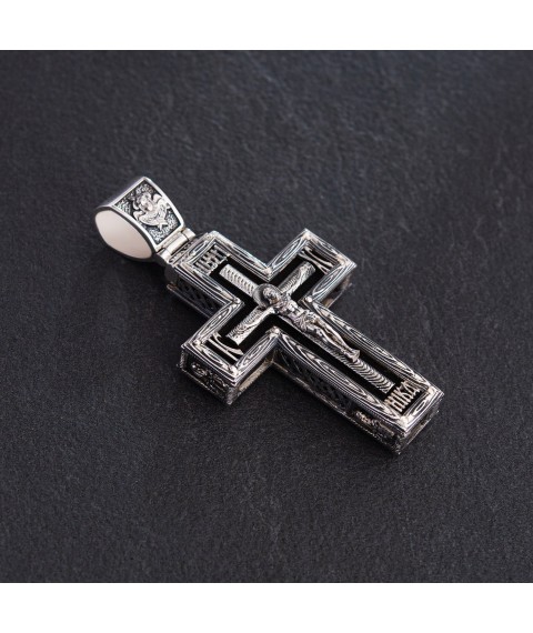 Silver cross "Crucifixion. Save and Preserve" with ebony 625 Onyx