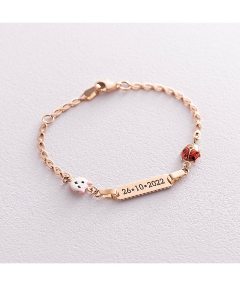 Gold children's bracelet "Hello Kitty and Ladybug" with enamel b04580 Onix 15