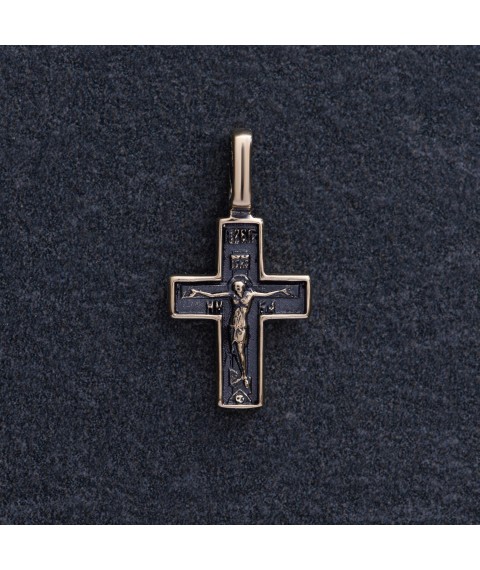 Golden cross "Crucifixion. Prayer "Save and Preserve" p03790 Onyx