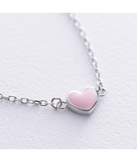 Silver bracelet "Heart" (pink enamel) 141667 Onix 16