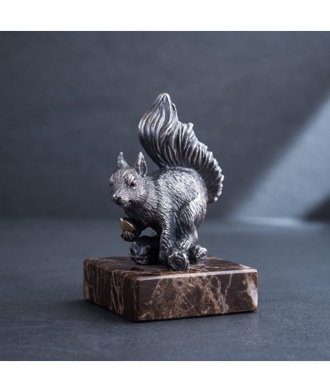 Silver figure "Squirrel with a nut" - handmade ser00013 Onyx