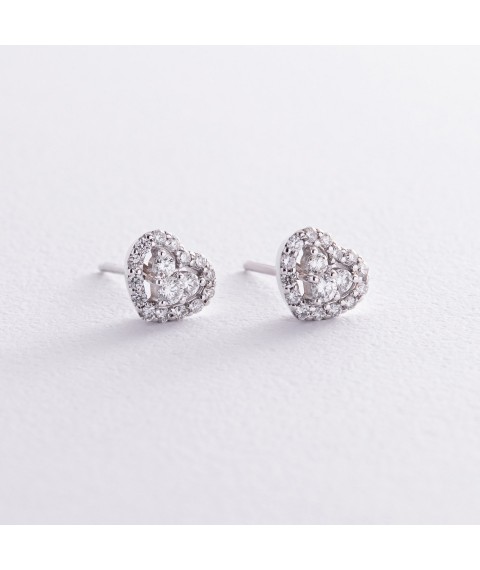 Gold earrings - studs "Hearts" with diamonds sb0479z Onyx