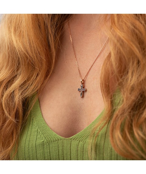 Golden Orthodox cross with crucifix and prayer (blackening) p02536 Onyx