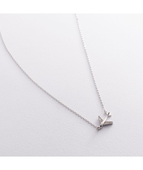 Silver necklace "Airplane" with cubic zirconia 181127 Onix 47