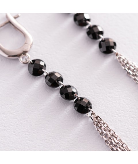 Срібні висячі сережки з чорними каменями 123080 Онікс