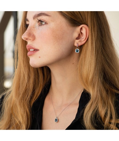 Gold earrings (London Blue topazes, diamonds) sb0517sm Onyx