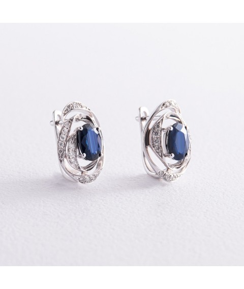 Gold earrings with diamonds and sapphires s347 Onyx
