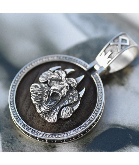 Silver pendant "Bear" with ebony and cubic zirconia 947 Onyx