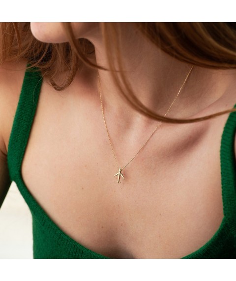 Gold necklace "Airplane" with cubic zirconia col02455 Onix 45
