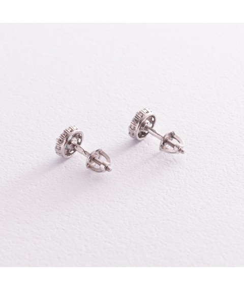 Silver earrings - studs with blue topaz and cubic zirconia 2112/9р-QSWB Onyx