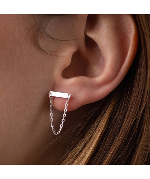 Silver earrings - studs with chains 122575 Onyx