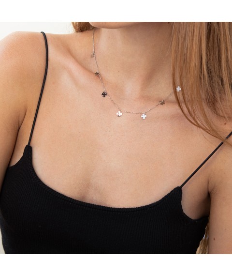 Necklace "Clover" in white gold kol02085 Onyx 47