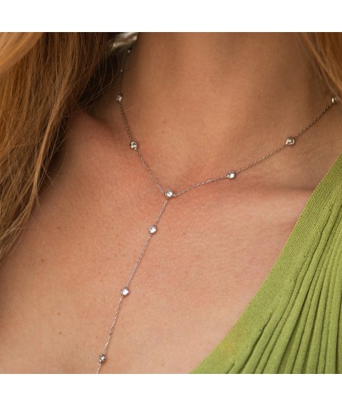 Серебряное колье - галстук с фианитами 908-01592 Онікс  40