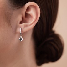Earrings "Clover" in white gold (enamel) s07535 Onix