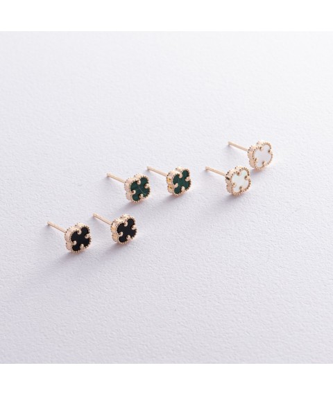 Earrings - studs "Clover" with mother of pearl mini (yellow gold) s08406 Onyx