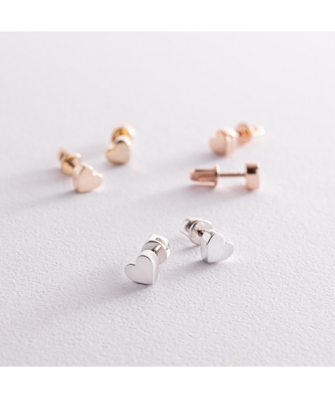 Earrings - studs "Hearts" in white gold s08298 Onyx