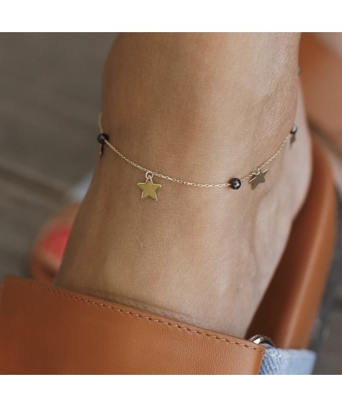 Gold ankle bracelet "Stars" (cubic zirconia) b04886 Onix 28